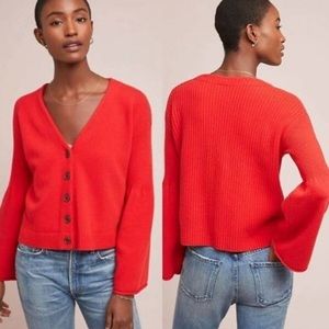 Anthropologie moth cardigan sweater bell sleeve top blouse buttoned XS red